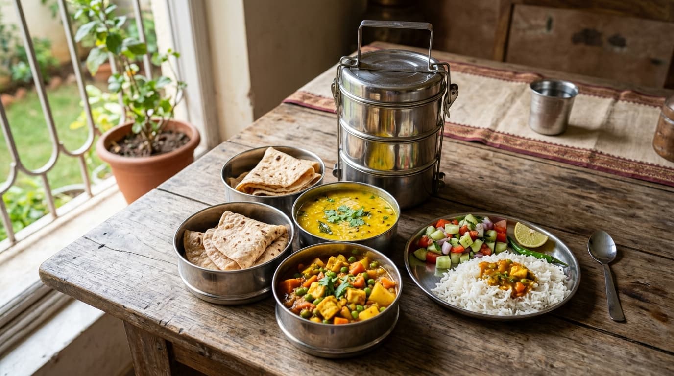 Full Traditional Indian Homestyle Tiffin Meal Set